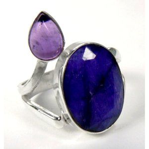 Genuine SAPPHIRE & Amethyst Sterling SILVER Ring
